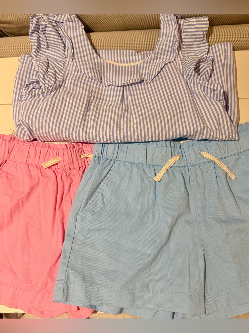 Crewcuts Girls Seersucker Ruffle Top Sz 10 Pink shorts , Turquoise shorts  Sz 12